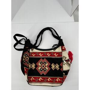 La Turca‎ Boho Tapestry Shoulder Bag Southwest Tribal Print Red Black Festival